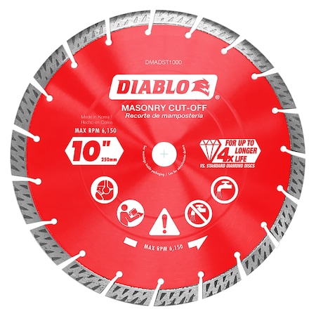 Diablo 10" Diamond Segmented Turbo Cut-Off Discs for Masonry DMADST1000